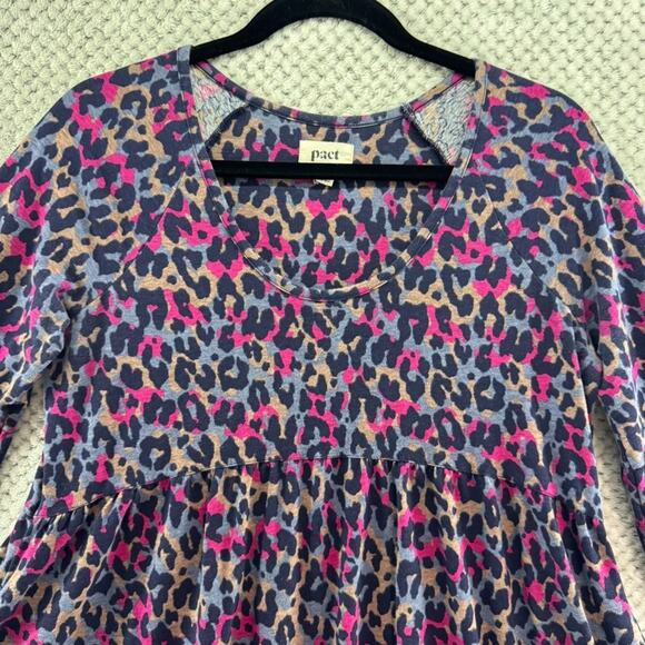 Pact Dress Womens S Purple Chetah Scoop Neck Elbow Flare Sleeve Knee Length - Picture 3 of 15